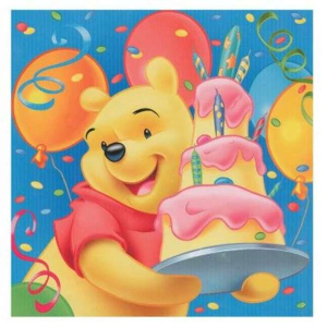 Confezione da 20 tovaglioli in carta a 2 veli da 33x33cm con Winnie The Pooh, Tigro, Pimpi, Tappo e Ih-Oh dentro palloncini colorati. Perfetti per feste a tema Winnie The Pooh.