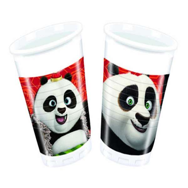 Confezione da 8 bicchieri in plastica con grafica dei personaggi di Kung Fu Panda (Po, Tigress, Mantis, Monkey e Viper), capacità 200ml. Perfetti per feste a tema Kung Fu Panda.