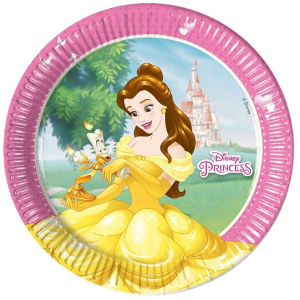 Confezione da 8 piatti in carta da 23 cm con l'immagine della Principessa Belle del film "La Bella e la Bestia". Perfetti per feste a tema Disney Princess.