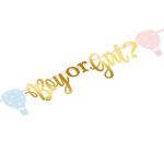 Festone in carta da 1 metro con scritta "Boy or Girl" in oro per feste Gender Reveal.
