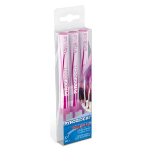 Confezione da 3 candelotti a fontana che producono una fiamma rosa, ideale per feste, party a tema, allestimenti e compleanni.