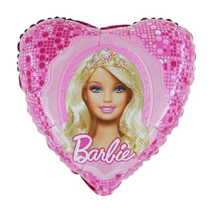 Palloncino a forma di cuore rosa con il logo di Barbie Princess e dettagli glitterati, ideale per feste a tema Barbie Princess, compleanni, party e allestimenti.