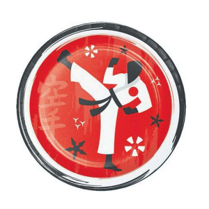 Piatti Festa Arti Marziali 18cm con design di praticante di arti marziali su sfondo rosso