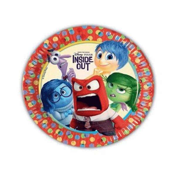 Confezione da 8 piatti in carta da 23 cm con i personaggi e le scene iconiche del film Disney Pixar Inside Out. Perfetti per feste a tema, compleanni e allestimenti.