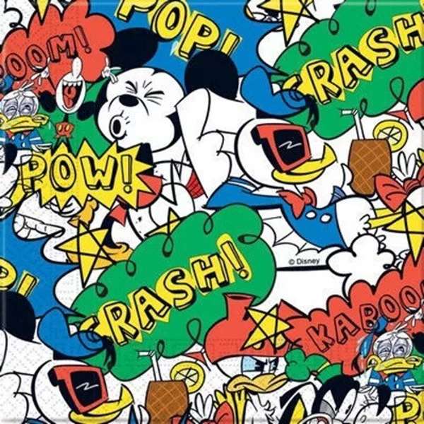 Tovaglioli Vintage Topolino con design vintage e scritte POW! POP! TRASH!, perfetti per feste a tema.