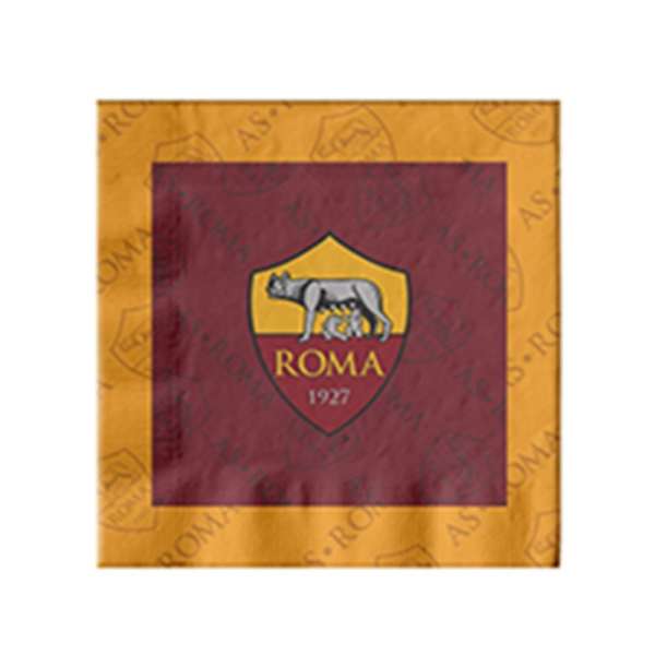 Confezione da 20 tovaglioli in carta da 33x33 cm con i colori ufficiali della Roma e lo scudetto. Perfetti per feste giallorosse, compleanni e allestimenti.
