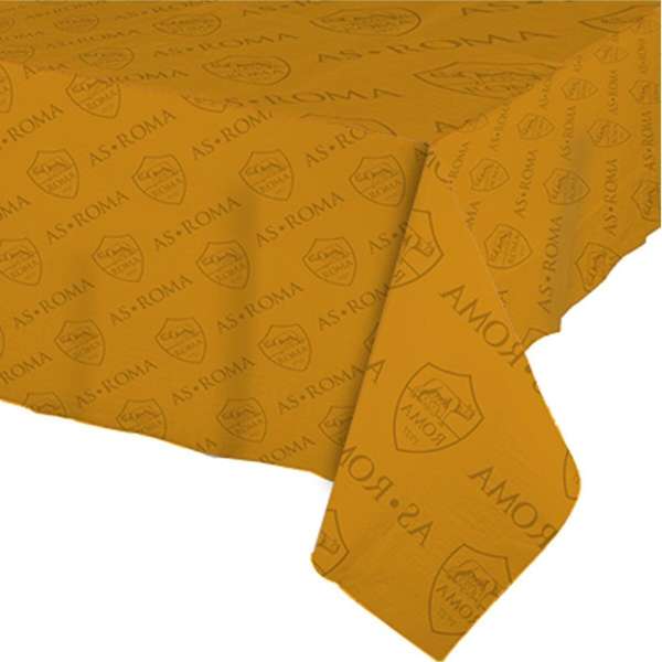 Tovaglia in carta da 120x180 cm con i colori ufficiali della Roma e lo scudetto. Perfetta per feste giallorosse, compleanni, grigliate e picnic.