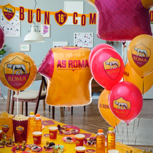 Coordinato Tavola per festa Roma Calcio Serie A, tovaglia , tovaglioli, piatti, festoni , bicchieri, palloncini
