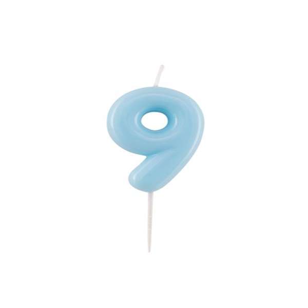 Candelina Glossy numero 9 celeste laccata glossy per compleanni