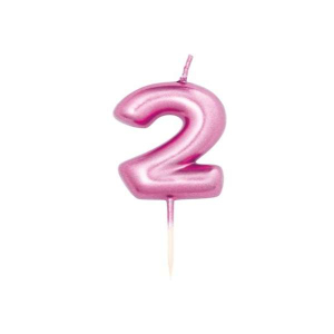Candelina numerale due fucsia metallica su stecco, 7 cm