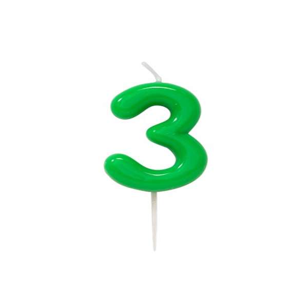 Candelina Glossy numero 3 verde laccata glossy per compleanni