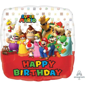 Palloncino quadrato Super Mario 43cm Foil Balloon ufficiale Nintendo, ideale per feste a tema e compleanni.