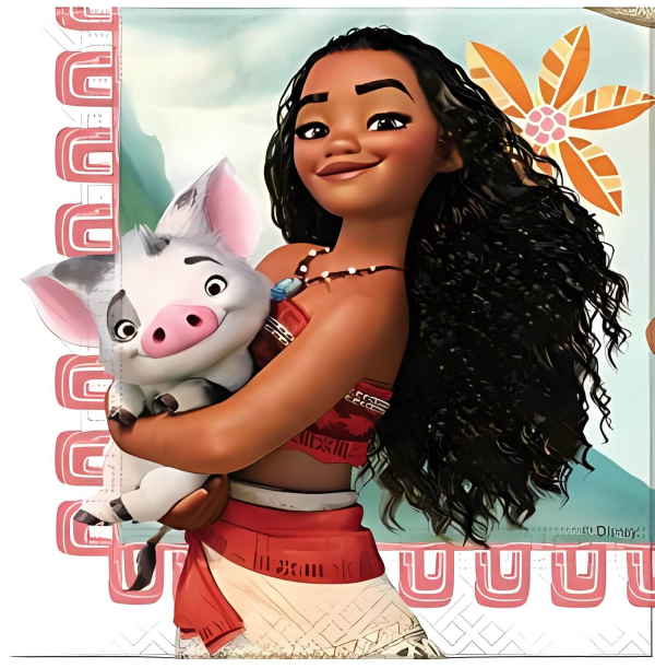 Tovaglioli Oceania Disney 20pz 33x33cm Tovaglioli Oceania Disney con Moana e Pua - 20pz 33x33cm per feste a tema