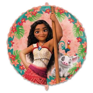 Palloncino tondo Oceania Disney 46cm con Moana, Pua e Hei Hei, ideale per feste a tema e compleanni.