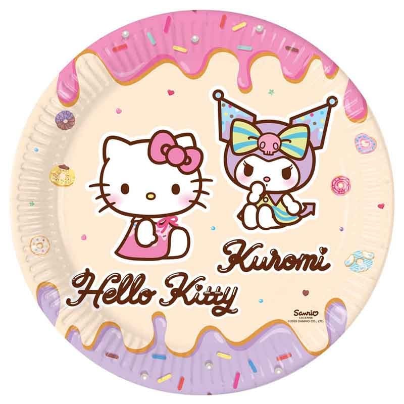 piatti Hello Kitty e Kuromi 23 cm confezione 8 pezzi
