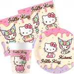 kit festa Hello Kitty e Kuromi per 16 persone con piatti, bicchieri e tovaglioli